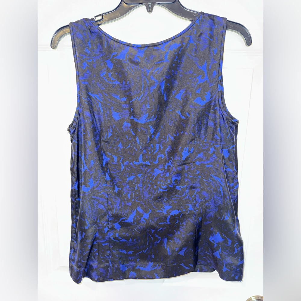 J. CREW Black and Blue Ruffle Neck Sleeveless Top - Picture 4 of 5